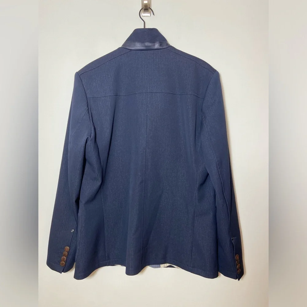 RNT23 Blazer Jacket Mens Size 46 Denim Leather Trim Full Zip Sport Coat NWT $259